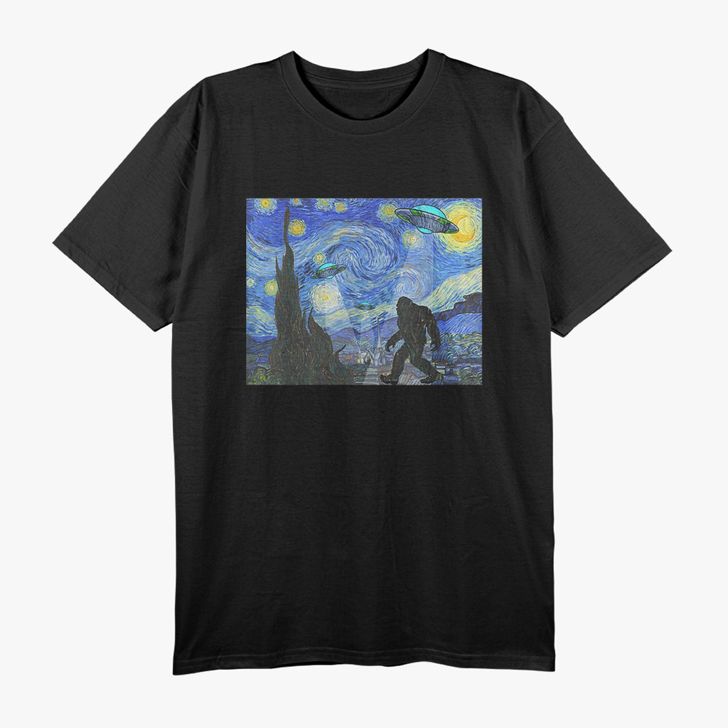 Starry Night Sasquatch & UFO - Bigfoot Meets Aliens T-Shirt