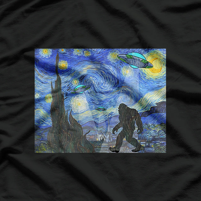 Starry Night Sasquatch & UFO - Bigfoot Meets Aliens T-Shirt