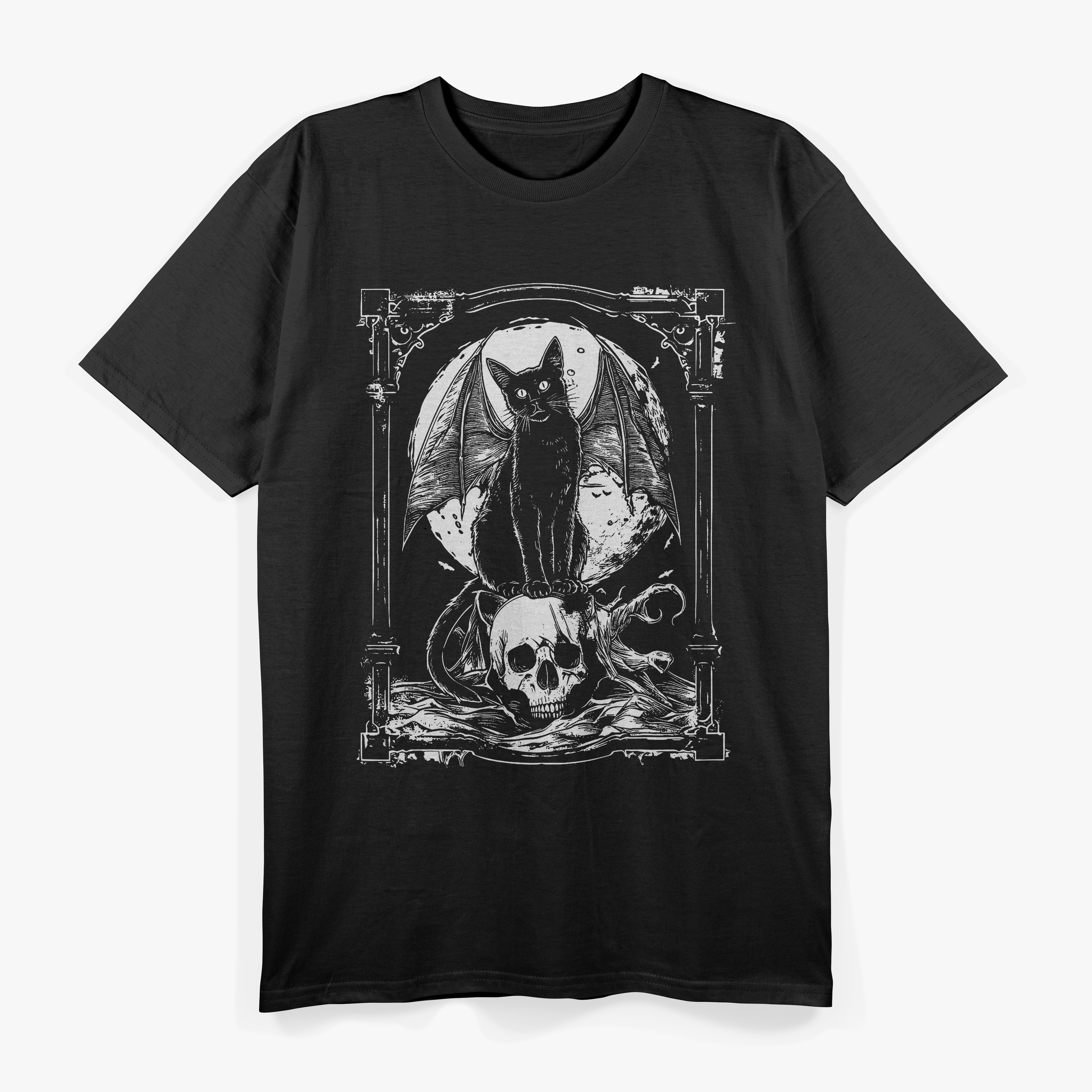 Bat Cat Skull Occult Unholy Goth Metal Mystical Supernatural T-Shirt