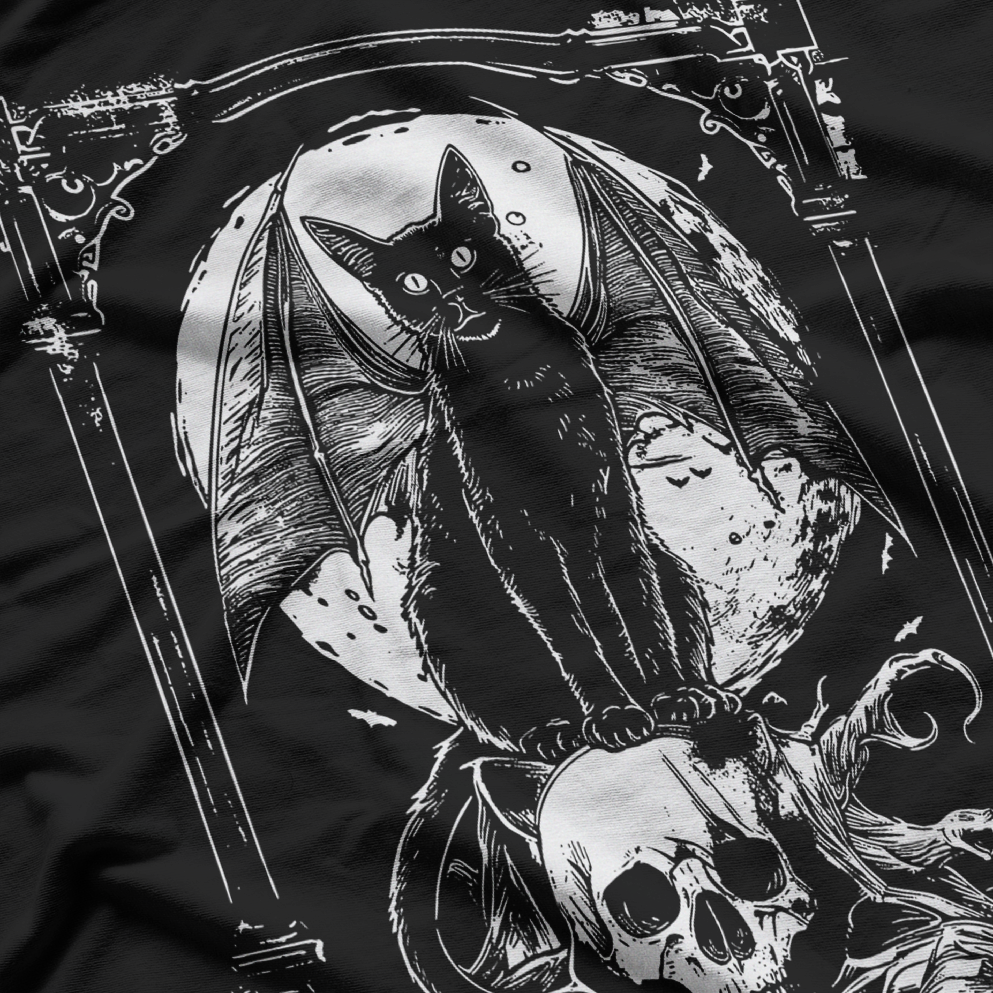 Bat Cat Skull Occult Unholy Goth Metal Mystical Supernatural T-Shirt