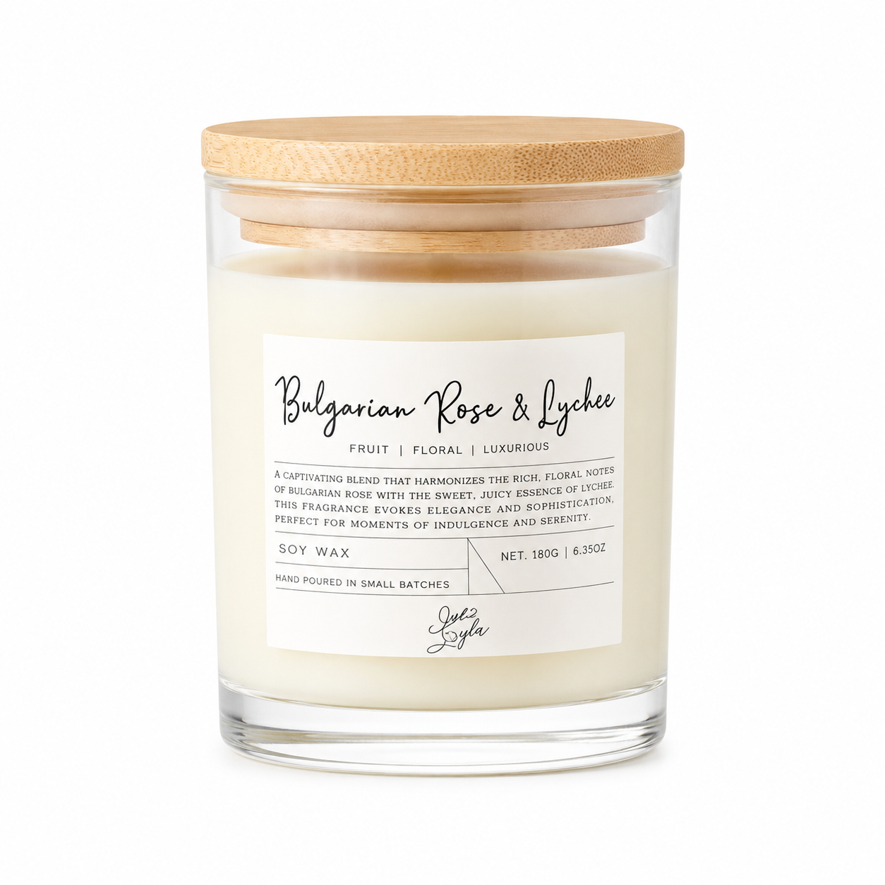 Scent & Light - Classic Scented Candle Bulgarian Rose & Lychee 170g – Soy Candle with Wooden Lid