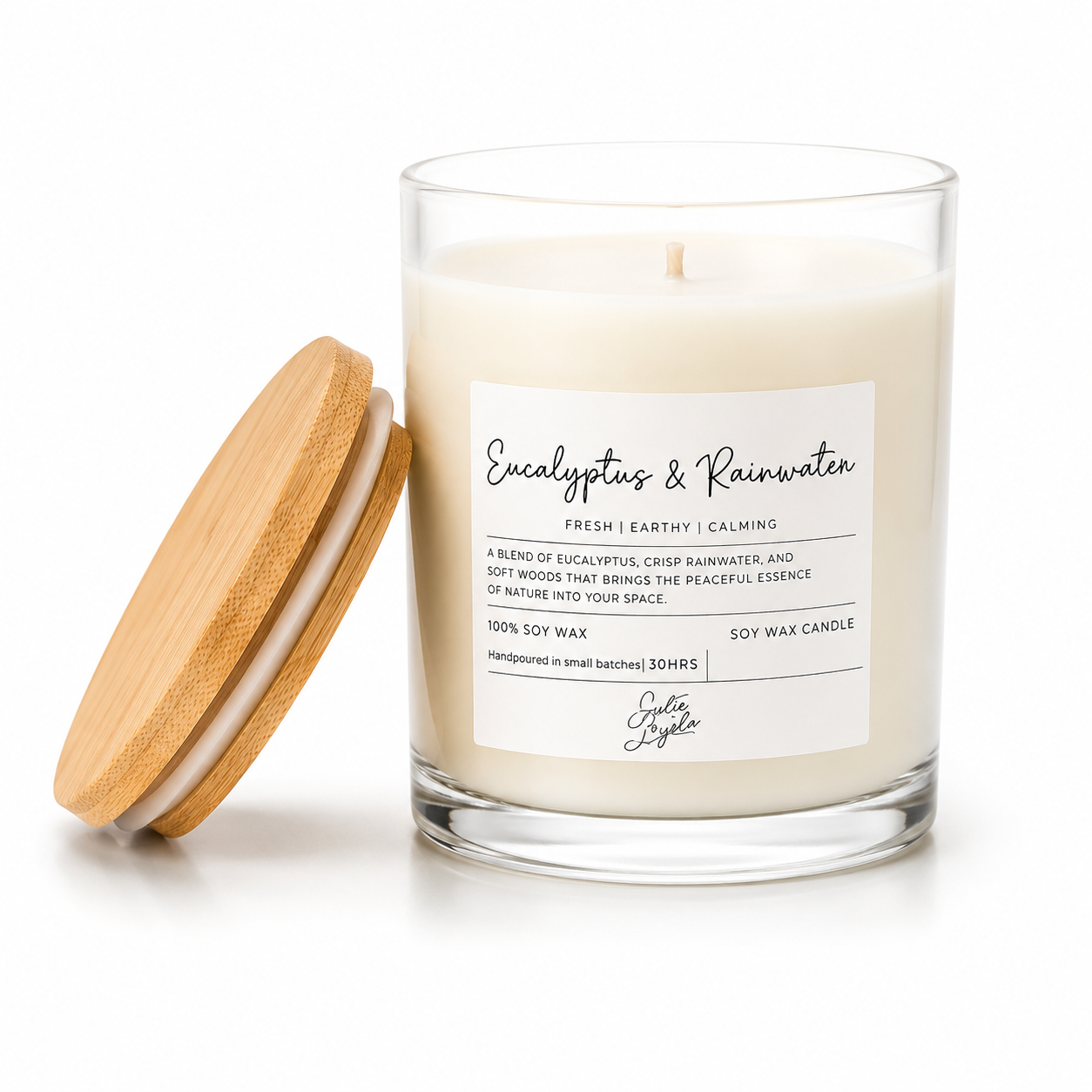 Scent & Light - Classic Scented Candle Eucalyptus & Rainwater 170g – Soy Candle with Wooden Lid