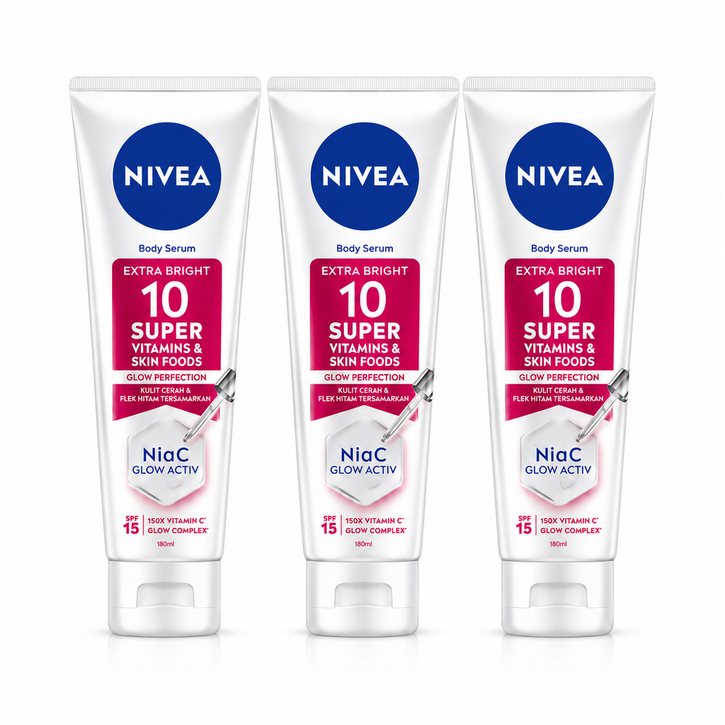 3 Pcs NIVEA Extra Bright 10 Super Vitamins Body Serum SPF15 170ml