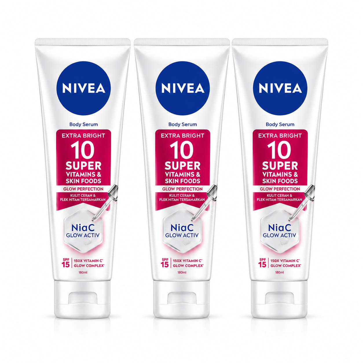 3 Pcs NIVEA Extra Bright 10 Super Vitamins Body Serum SPF15 170ml