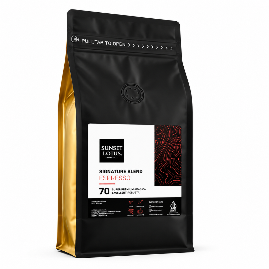 Sunset Lotus Signature Blend Coffee 1kg – 70% Arabica Espresso Blend for Milk Coffee