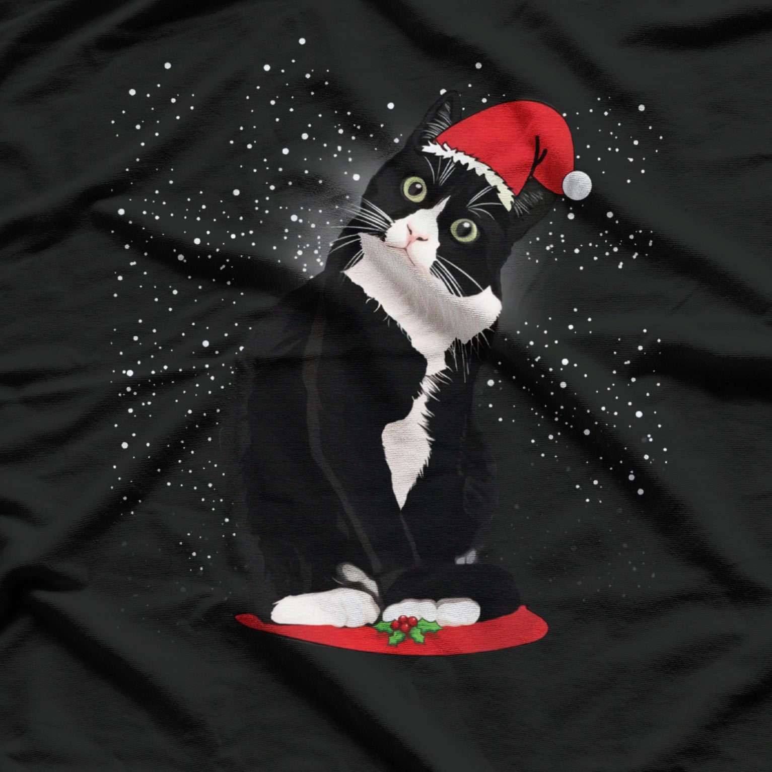 Tuxedo Cat Meow Santa Tuxie Christmas Tree Lights Cat Catmas T-Shirt
