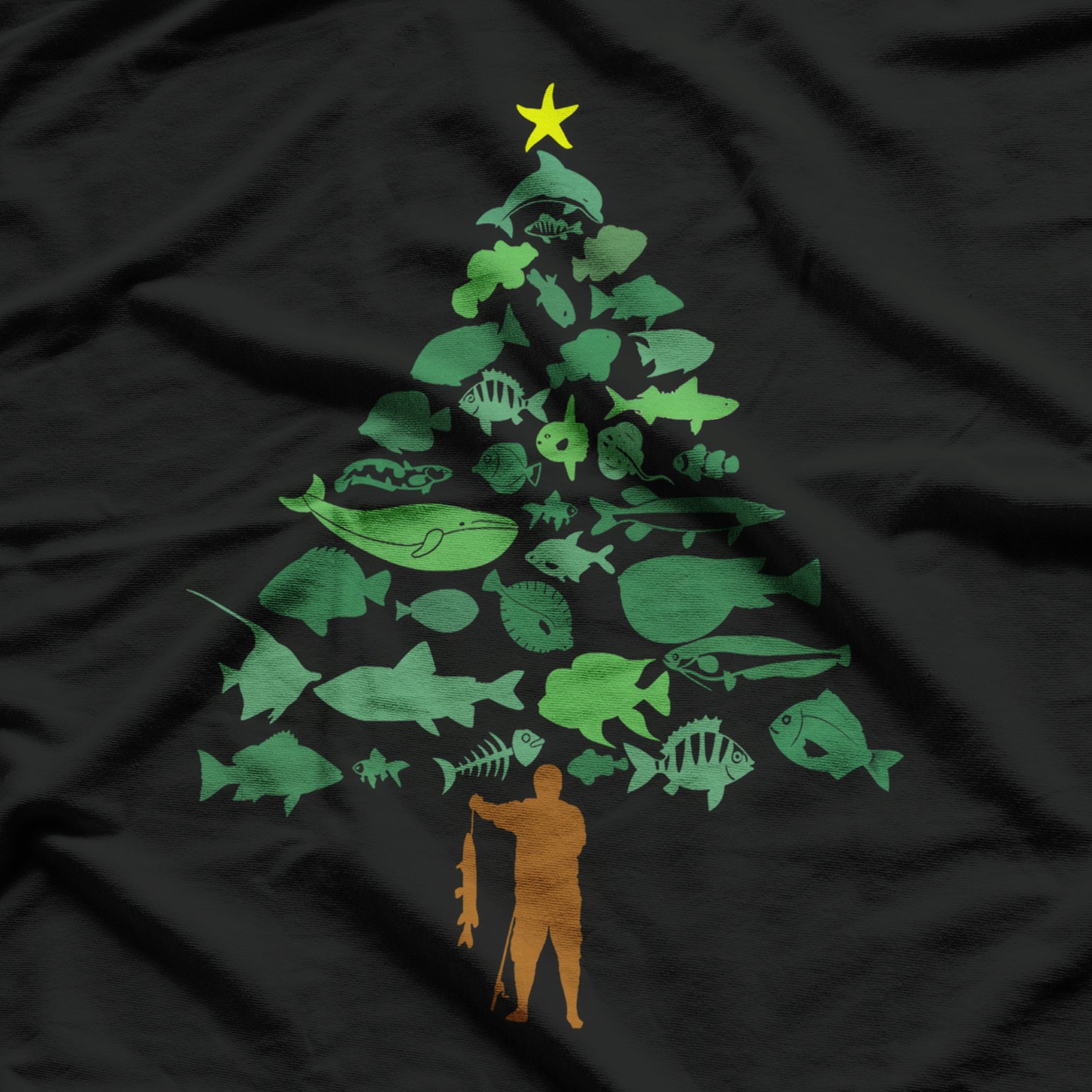 Fish Christmas Tree Merry Fishmas Funny Christmas Fisherman T-Shirt