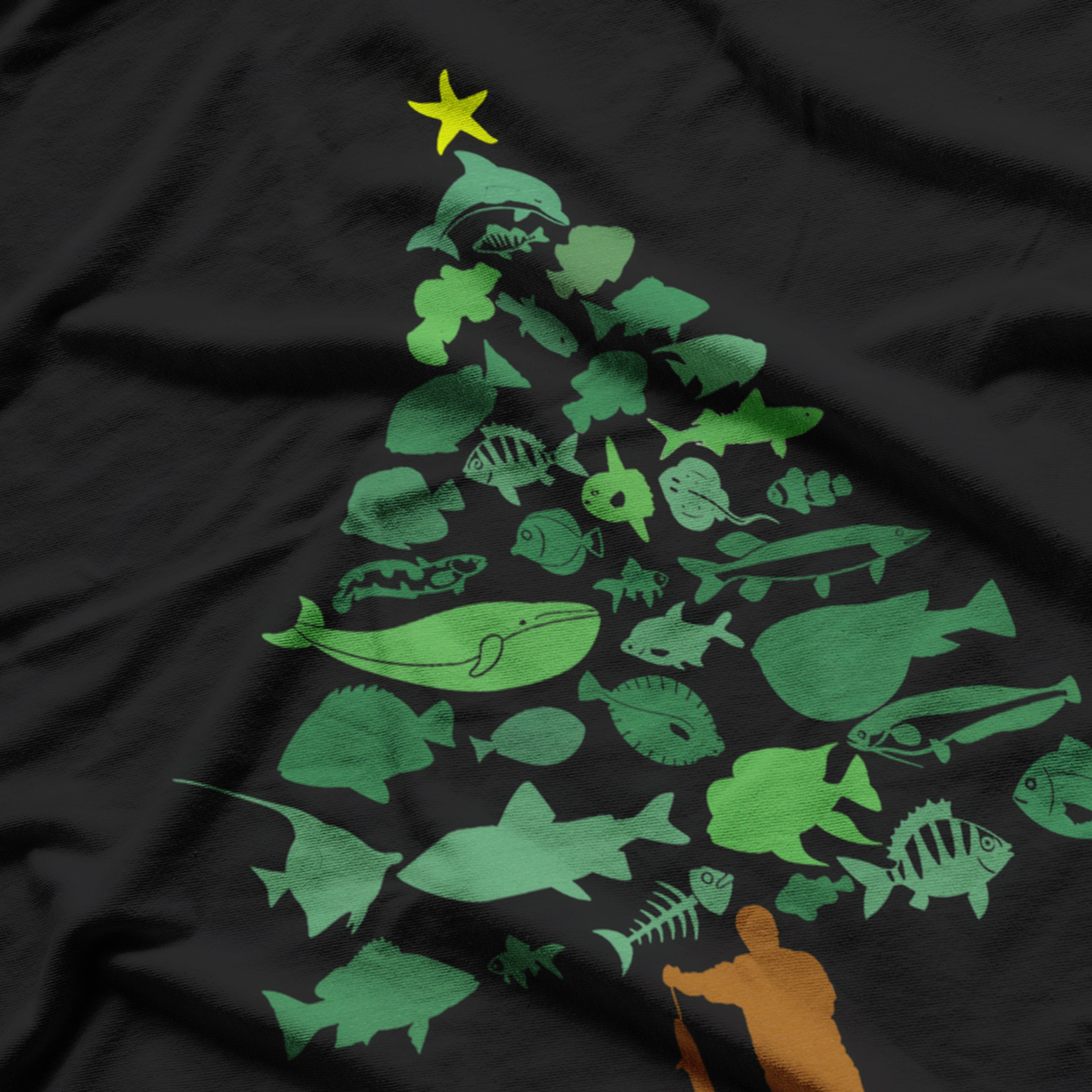 Fish Christmas Tree Merry Fishmas Funny Christmas Fisherman T-Shirt