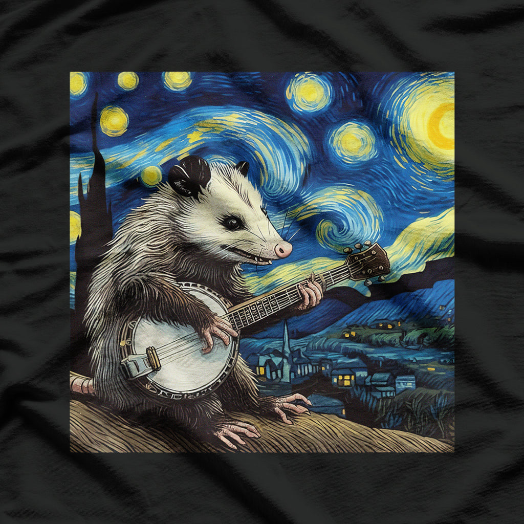 Starry Night Opossum Playing Banjo T-Shirt