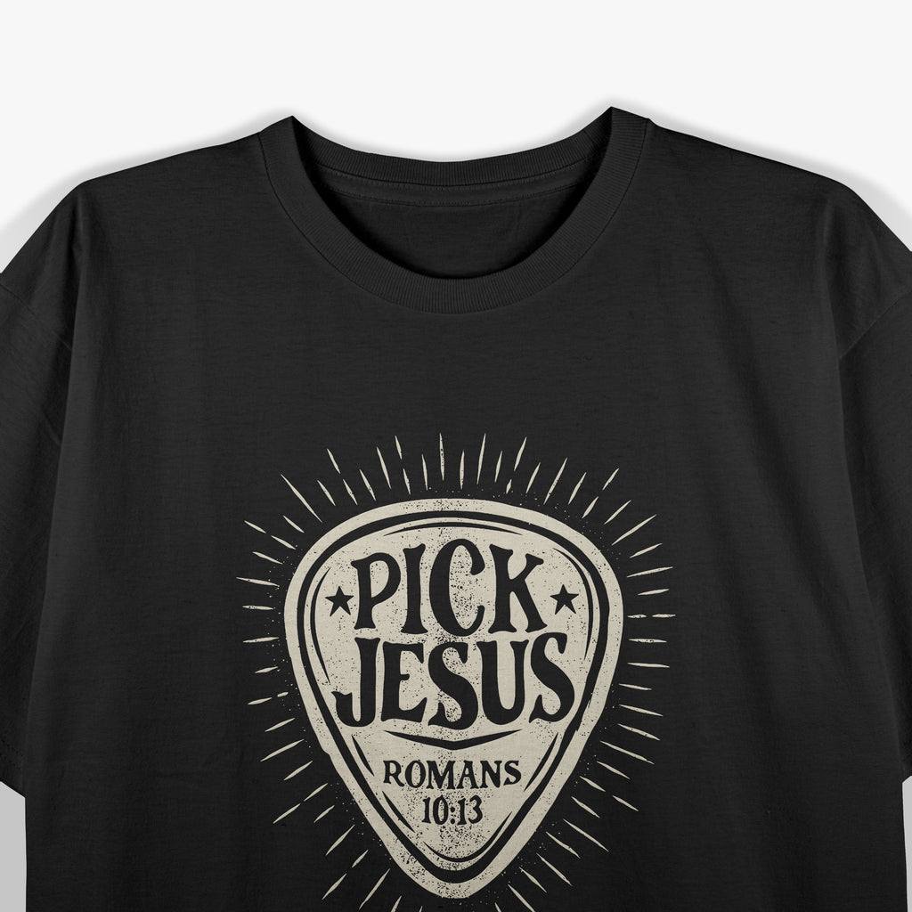 Guitar Pick Jesus Christian Music Guitarist Pastor Retro T-Shirt
