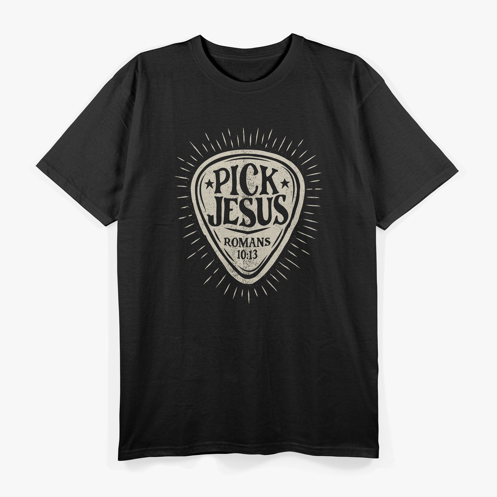 Guitar Pick Jesus Christian Music Guitarist Pastor Retro T-Shirt