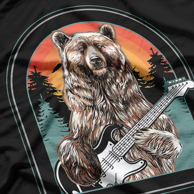 Bear Playing Guitar Funny Vintage Music Lover T-Shirt