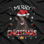 Merry Christmas Chocolate Lab Santa Hat Holiday Dog T-Shirt