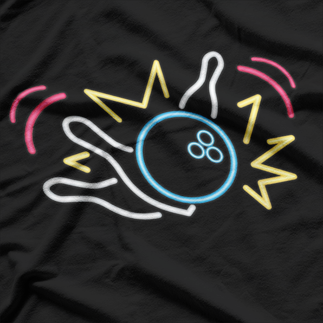 80s Retro Neon Sign Strike Bowling Vintage Bowling T-Shirt