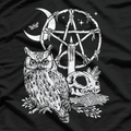 Wiccan Witch: Owl, Candle, Moon, Skull, Pentacle T-Shirt