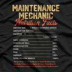 Maintenance Mechanic Nutrition Facts Funny Vintage T-Shirt