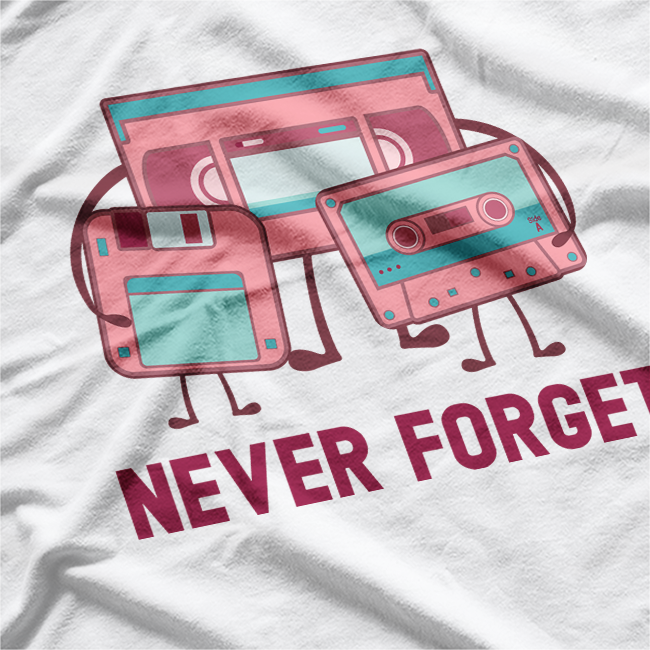 Never Forget Retro Floppy Disk Cassette Tape Vintage Tech T-Shirt