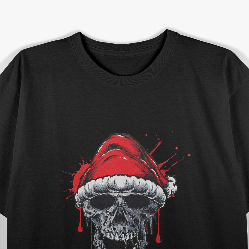 Dripping Skull Christmas Santa Hat Gothic Holiday T-Shirt