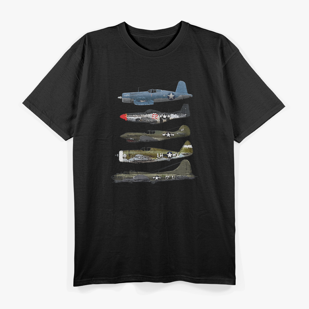 WW2 Warplane B-17 P-51 Mustang F4U Corsair T-Shirt