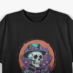 Skeleton Magician Top Hat Stars Smoke Skull Halloween T-Shirt