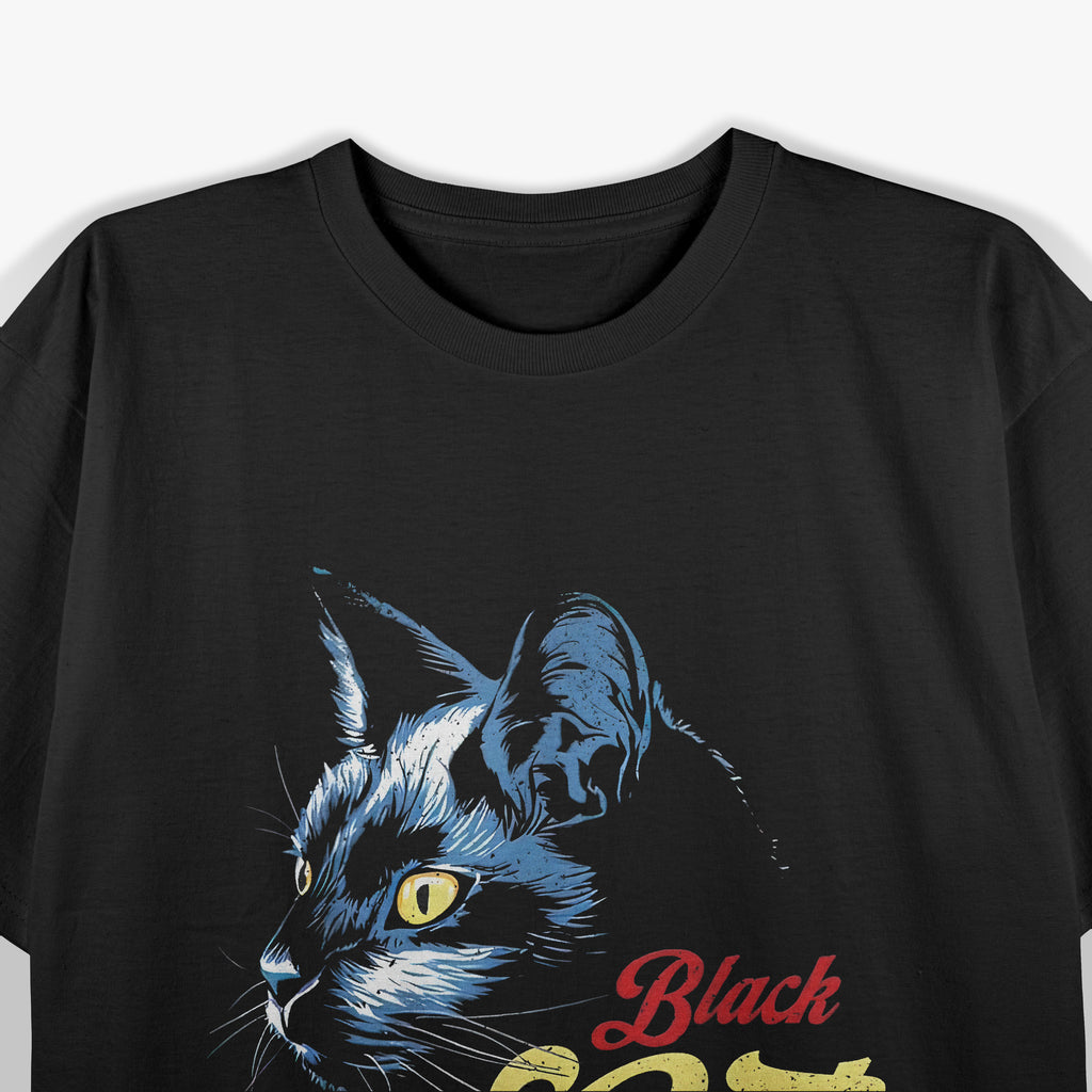 Retro Black Cat Retro Fireworks Vintage T-Shirt