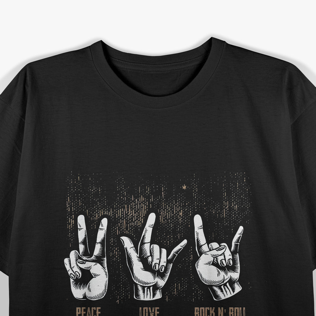 Peace Love Guitar Hippie Hand Sign T-Shirt
