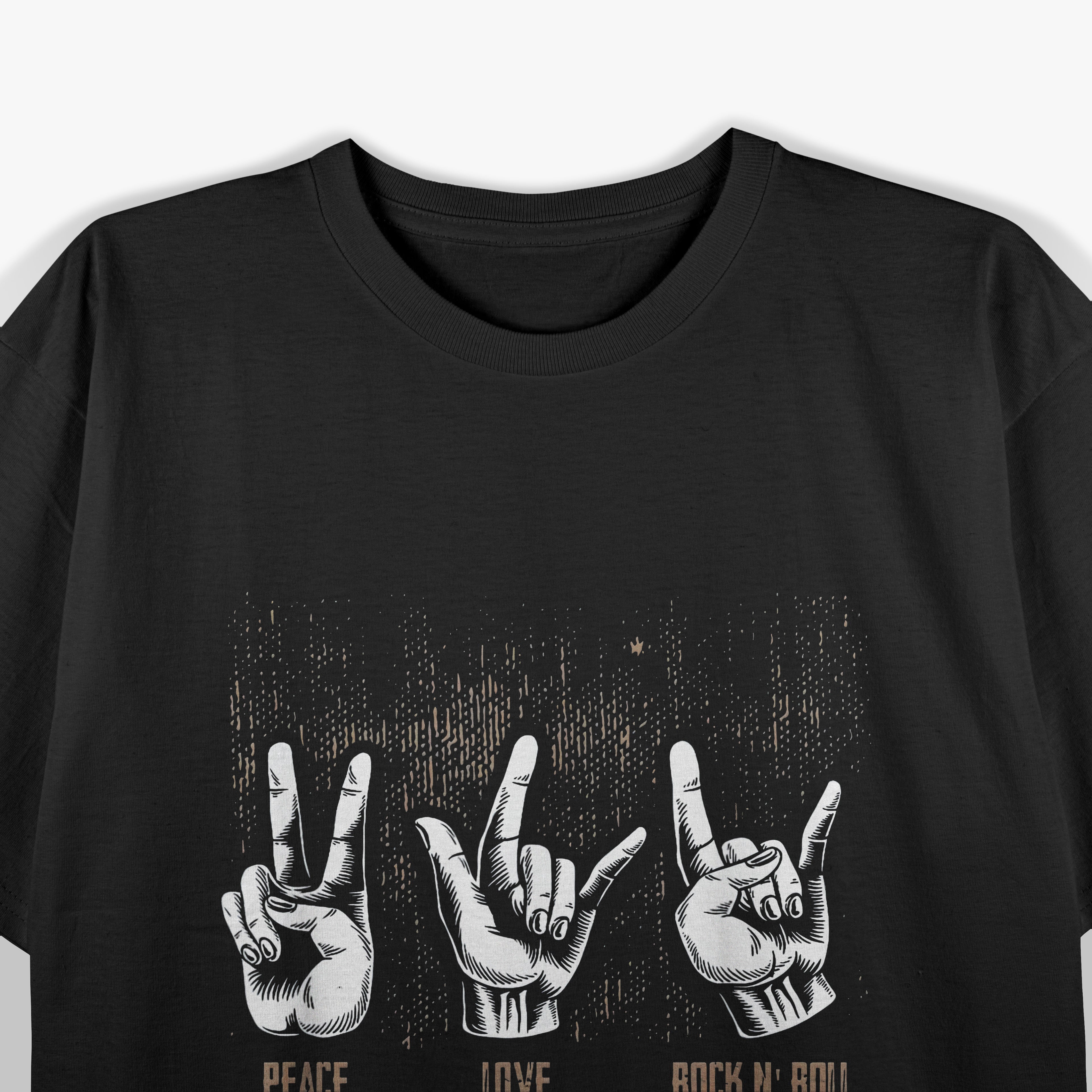 Peace Love Guitar Hippie Hand Sign T-Shirt