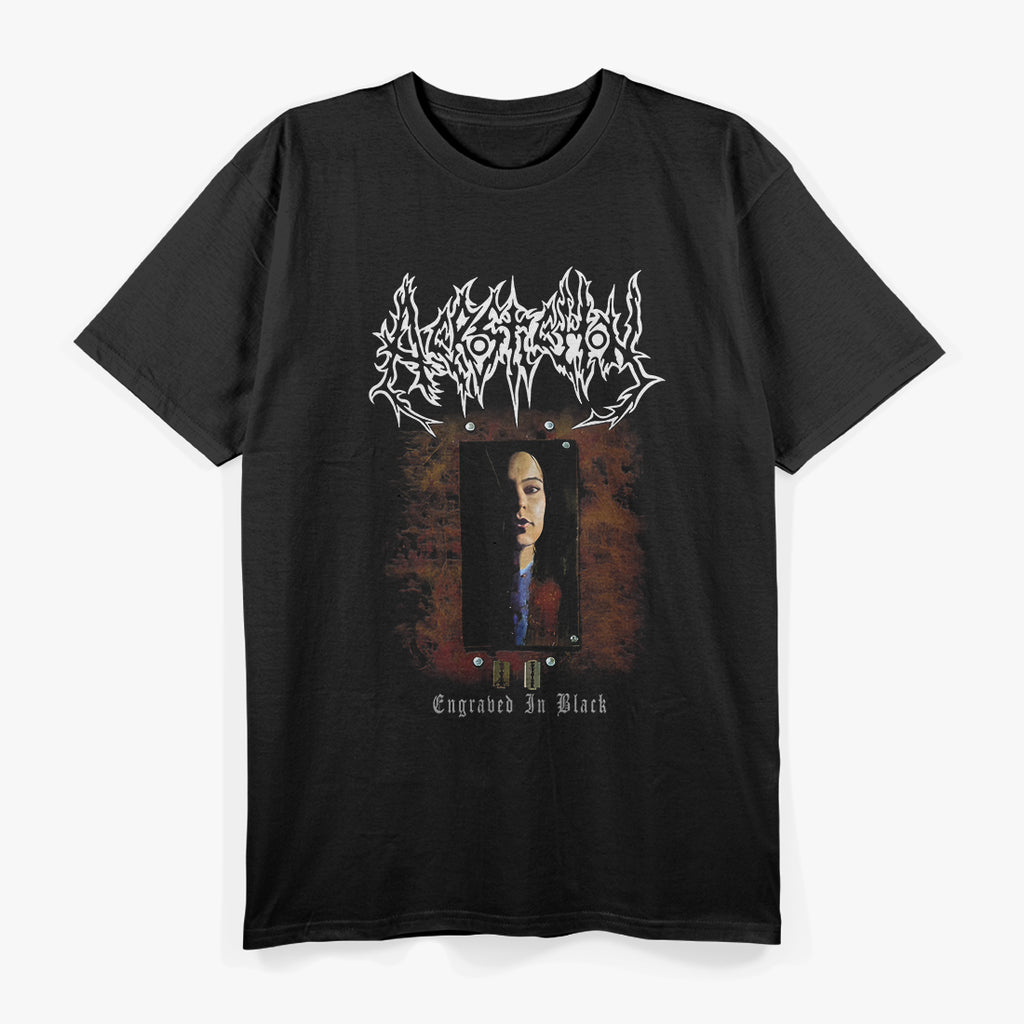 Engraved in Black Dutch Death Metal Retro Album Art Graphic RZ T-Shirt