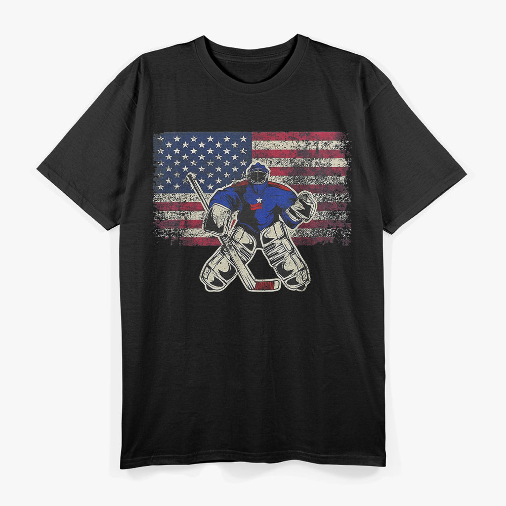 Vintage Hockey Goalie USA Flag Patriotic Sports Graphic T-Shirt