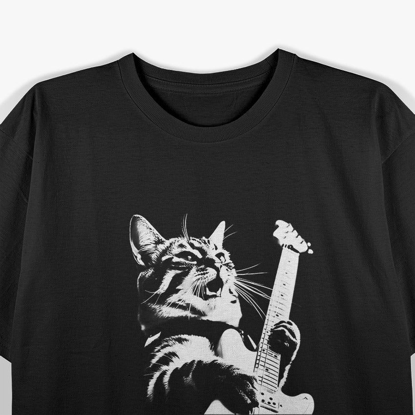 Rock Cat Playing - Funny Animal Musician T-Shirt