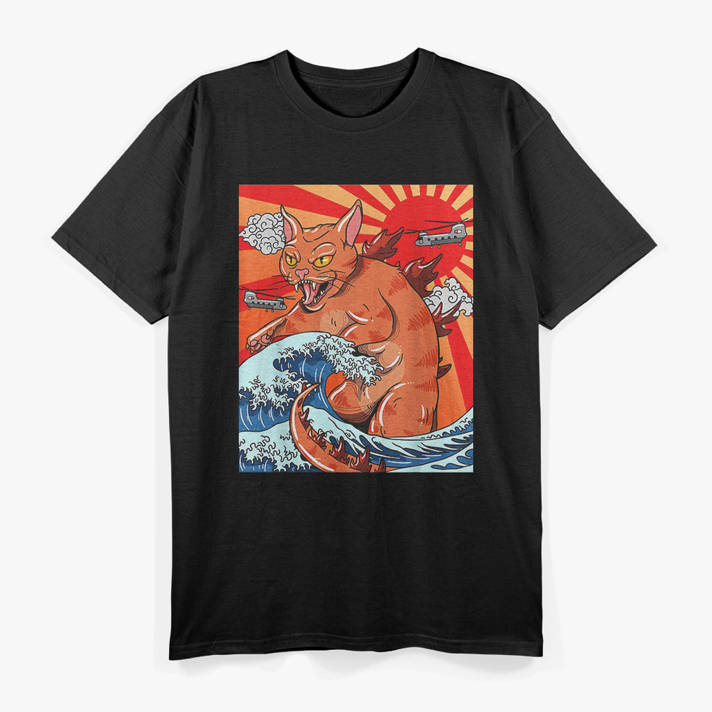 Catzilla Japanese Wave Funny Cat Monster T-Shirt