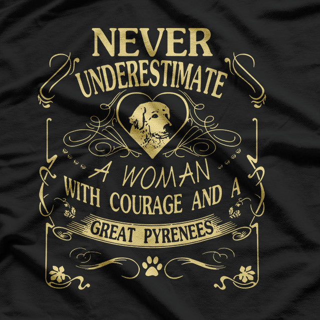 Never Underestimate a Woman with Courage and a Great Pyrenees T-Shirt