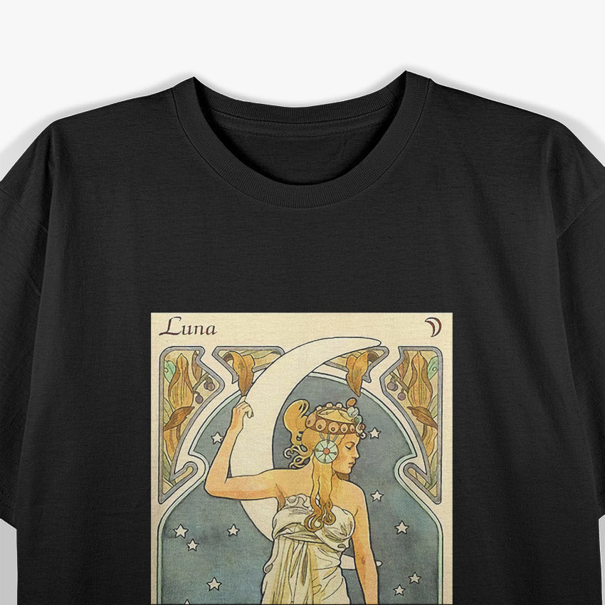 Luna & Moon Goddess Vintage Art Nouveau Witchcraft Magic T-Shirt