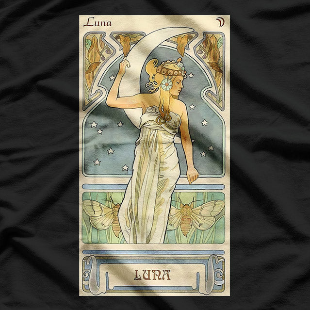 Luna & Moon Goddess Vintage Art Nouveau Witchcraft Magic T-Shirt