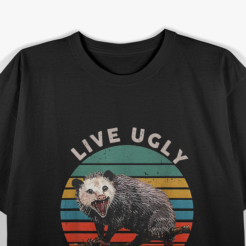 Live Ugly Fake Your Death - Funny Vintage Opossum T-Shirt
