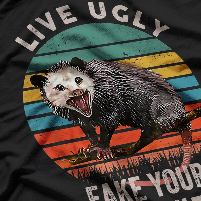 Live Ugly Fake Your Death - Funny Vintage Opossum T-Shirt