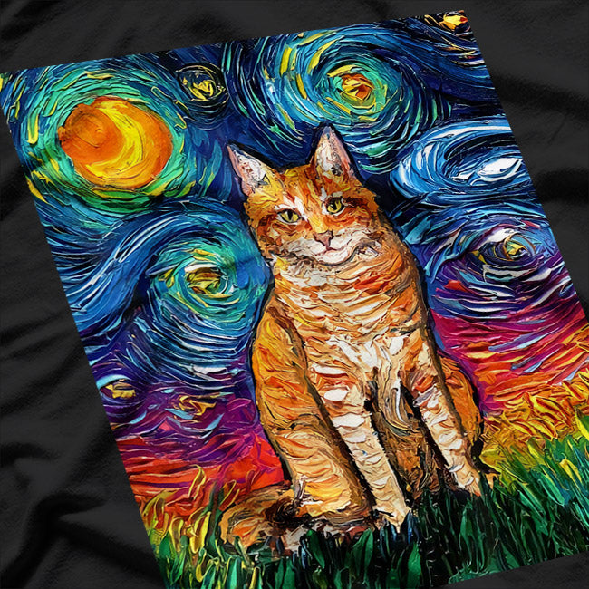 Orange Tabby Tiger Cat – Starry Night Colorful Artistic T-Shirt