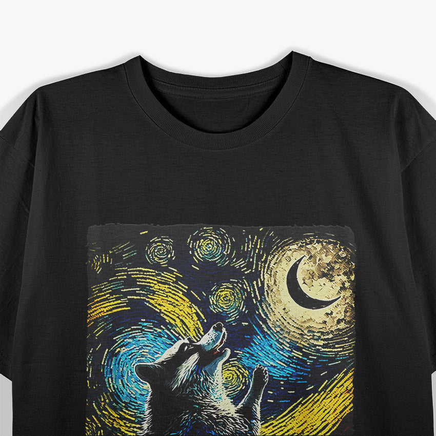 Raccoon Howling at the Moon – Starry Night Van Gogh-Inspired T-Shirt