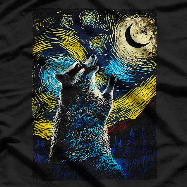 Raccoon Howling at the Moon – Starry Night Van Gogh-Inspired T-Shirt