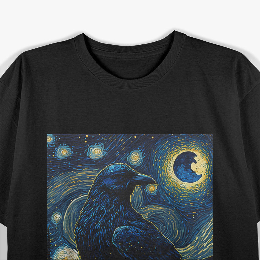 Raven Starry Night Style – Van Gogh Crow Lover Aesthetic T-Shirt