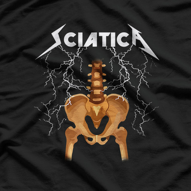 Sciatica Skeleton Rock: Funny Back Pain T-Shirt