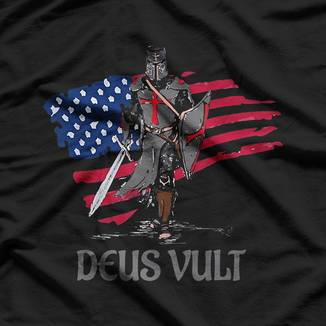 Distressed Deus Vult Crusader – God Wills It Medieval T-Shirt