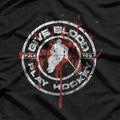 Give Blood Play Hockey Funny Ice Hockey Player Graphic T-Shirt