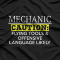 Funny Mechanic Caution Flying Tools Humor Graphic T-Shirt