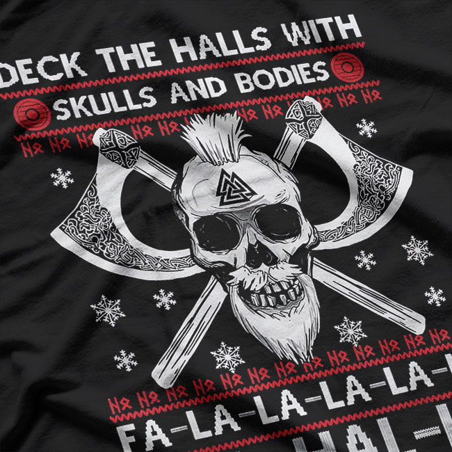 Deck the Halls With Skulls – Funny Viking Christmas Graphic T-Shirt