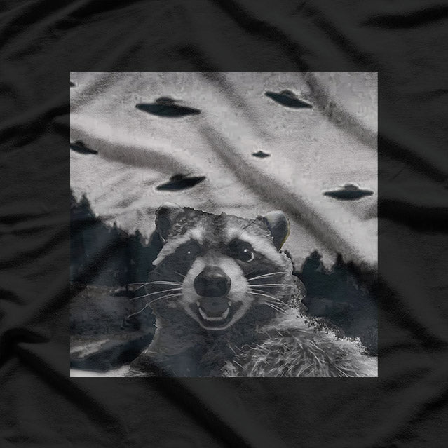 Alien UFO Funny Raccoon Abduction Meme T-Shirt