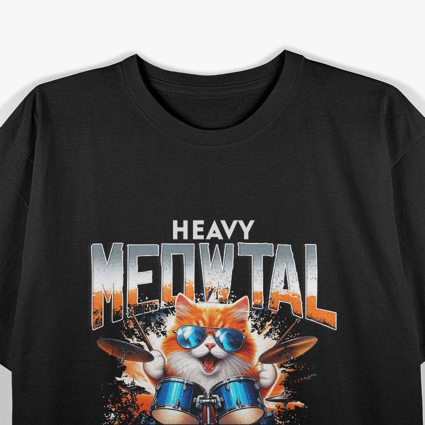 Heavy Metal Cat Drummer Meowtal Funny Music Lover T-Shirt