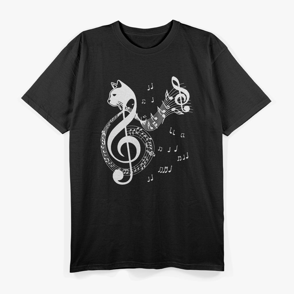 Music and Cats Lover Treble Clef Funny Cat Graphic T-Shirt