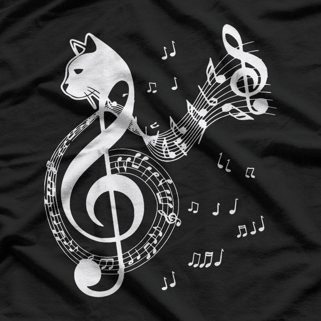 Music and Cats Lover Treble Clef Funny Cat Graphic T-Shirt