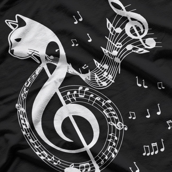 Music and Cats Lover Treble Clef Funny Cat Graphic T-Shirt